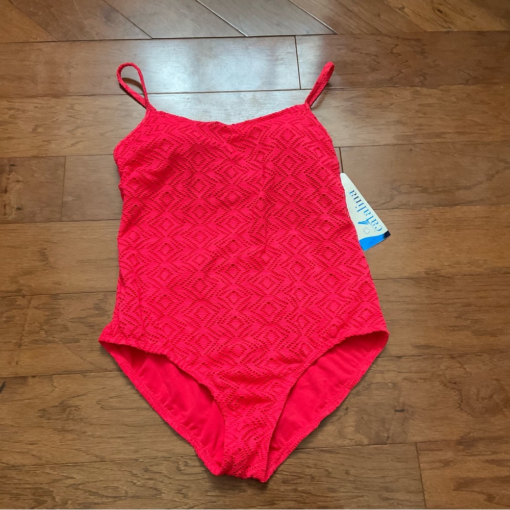 NWT Catalina Hot Pink Geometric Pattern Padded One Piece Swimsuit Size Large
